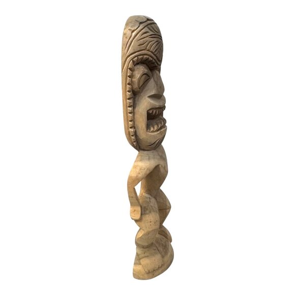 Handcrafted Polynesian Tiki Statue Wood Carved Tribal Art Carved Sculpture 13" - Picture 4 of 7